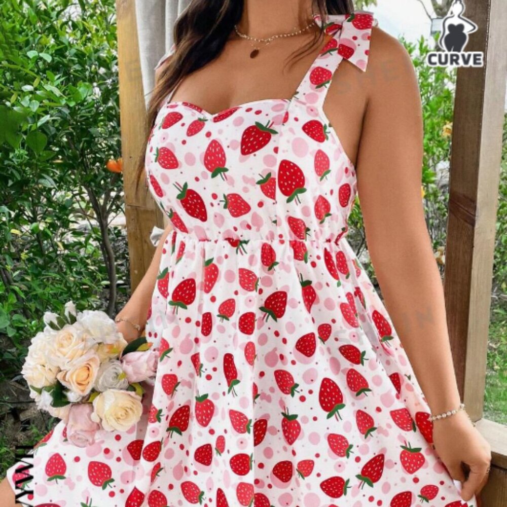 New SHEIN WYWH Plus Size Women Summer Strawberry Dress